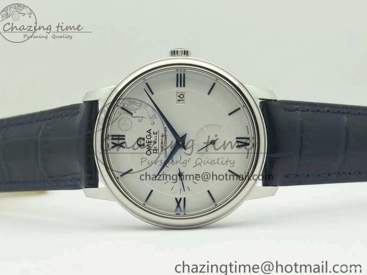 0106 Fashionable De Ville Prestige Real Power Reserve SS TW 1:1 Best Edition White Dial Blue Markers On Leather Strap A 8094